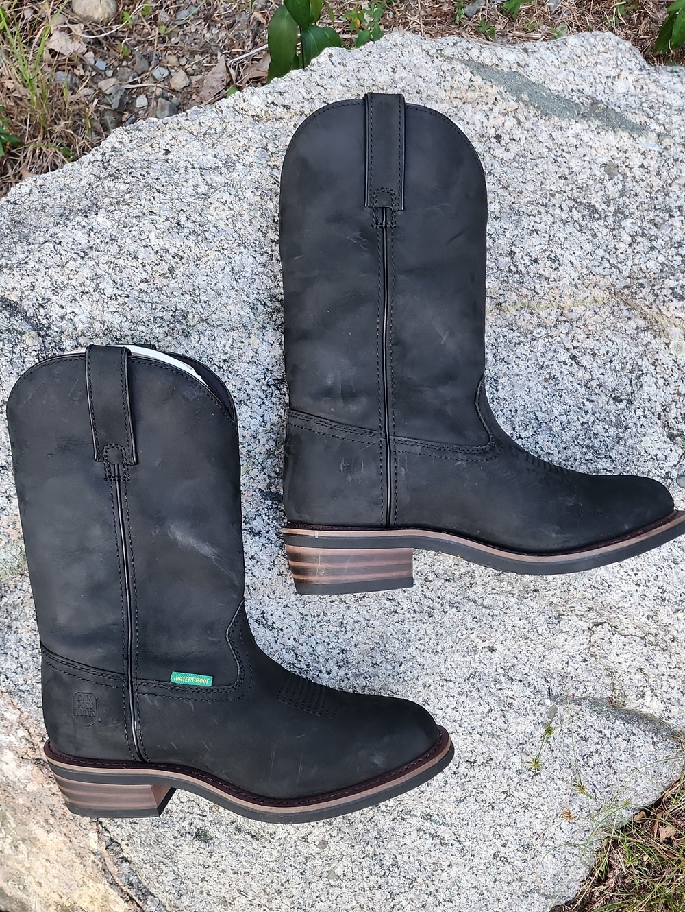 Dan Post Waterproof Black Men's Western Pull-On Work Boots size 8 Extra Wide
